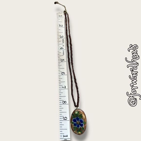 Hand Painted Pendant Necklace with Seed Bead Chain - Picture 7 of 12
